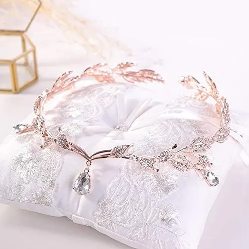Diamond Tiara Rose Gold Crystal Crown Bridal Hair Accessories Wedding Rhinestone Drop Leaf Tiara Crown Tiara Front Ornament Bridal Hair Accessories