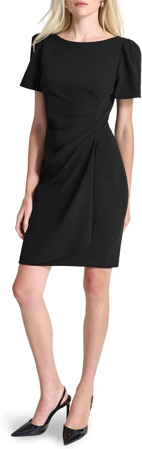 DKNY womens Ruched Side V-neck Short Sleeve Dress
