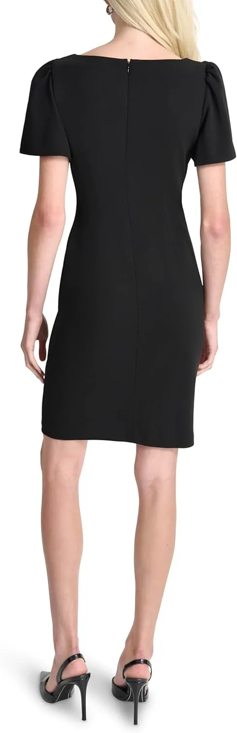 DKNY womens Ruched Side V-neck Short Sleeve Dress