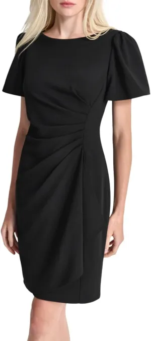 DKNY womens Ruched Side V-neck Short Sleeve Dress