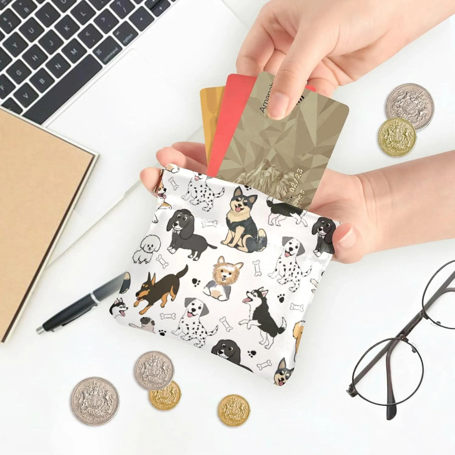 Dog Squeeze Coin Purse PU Leather Change Purse Pouch Change Holder for Woman