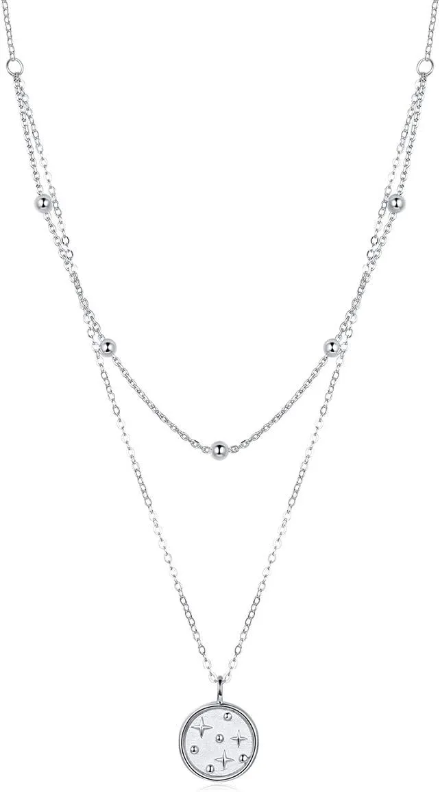 Double Layer Coin Necklace for Women 925 Sterling Silver Bead Chain Star Necklaces Female Fine Jewelry