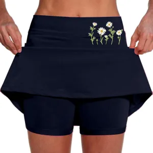 Double Layer Skorts for Women Lightweight Breathable High Waisted Skirt Tummy Control Casual Loose Shirts with Pockets