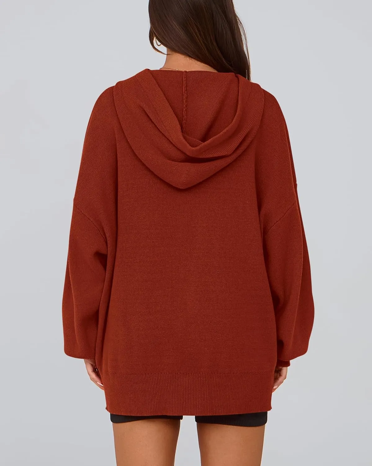 dowerme Women Oversized Sweaters 2025 Lantern Long Sleeve Drop Shoulder Chunky Knit Hooded Pullover Sweater With Pocket