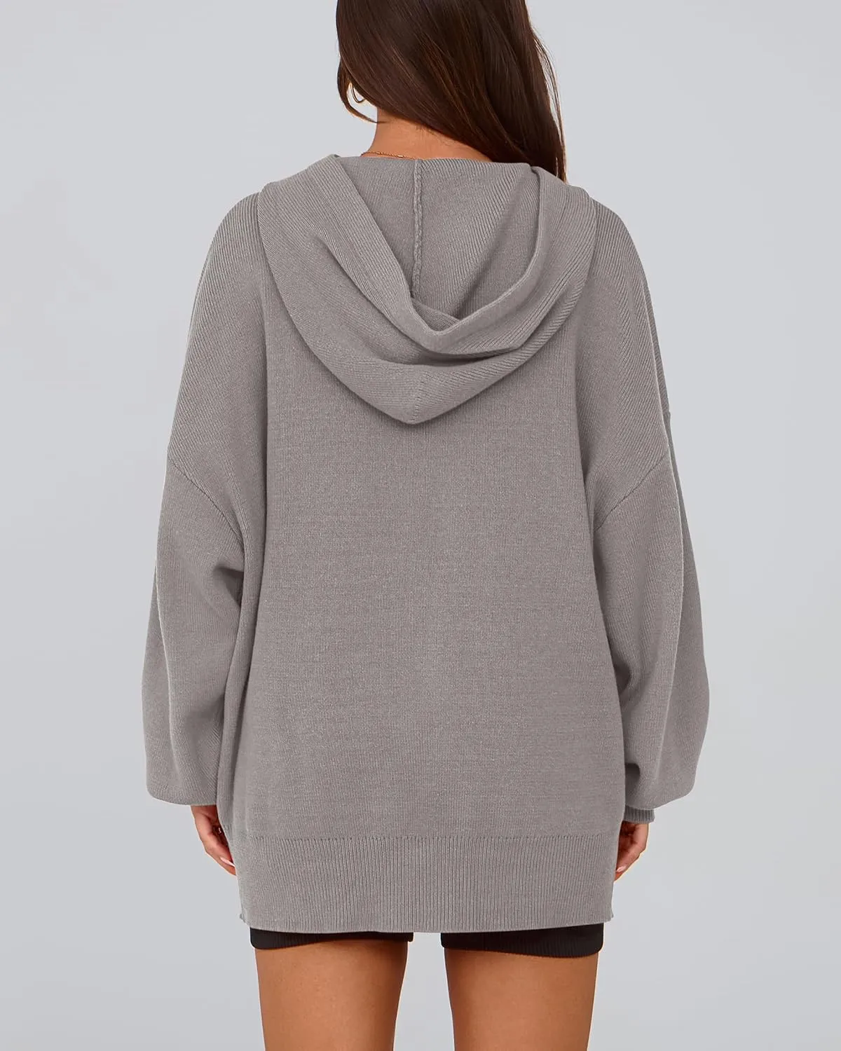 dowerme Women Oversized Sweaters 2025 Lantern Long Sleeve Drop Shoulder Chunky Knit Hooded Pullover Sweater With Pocket
