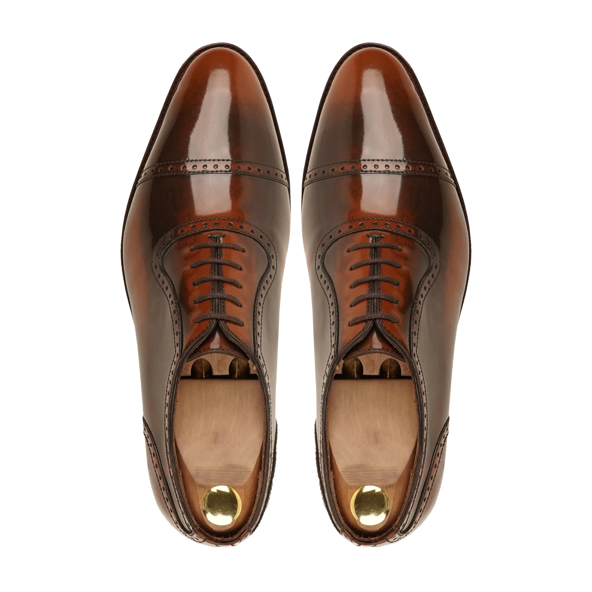 Drade - Men's Burnished Brown Box Leather High Shine Oxford Shoe