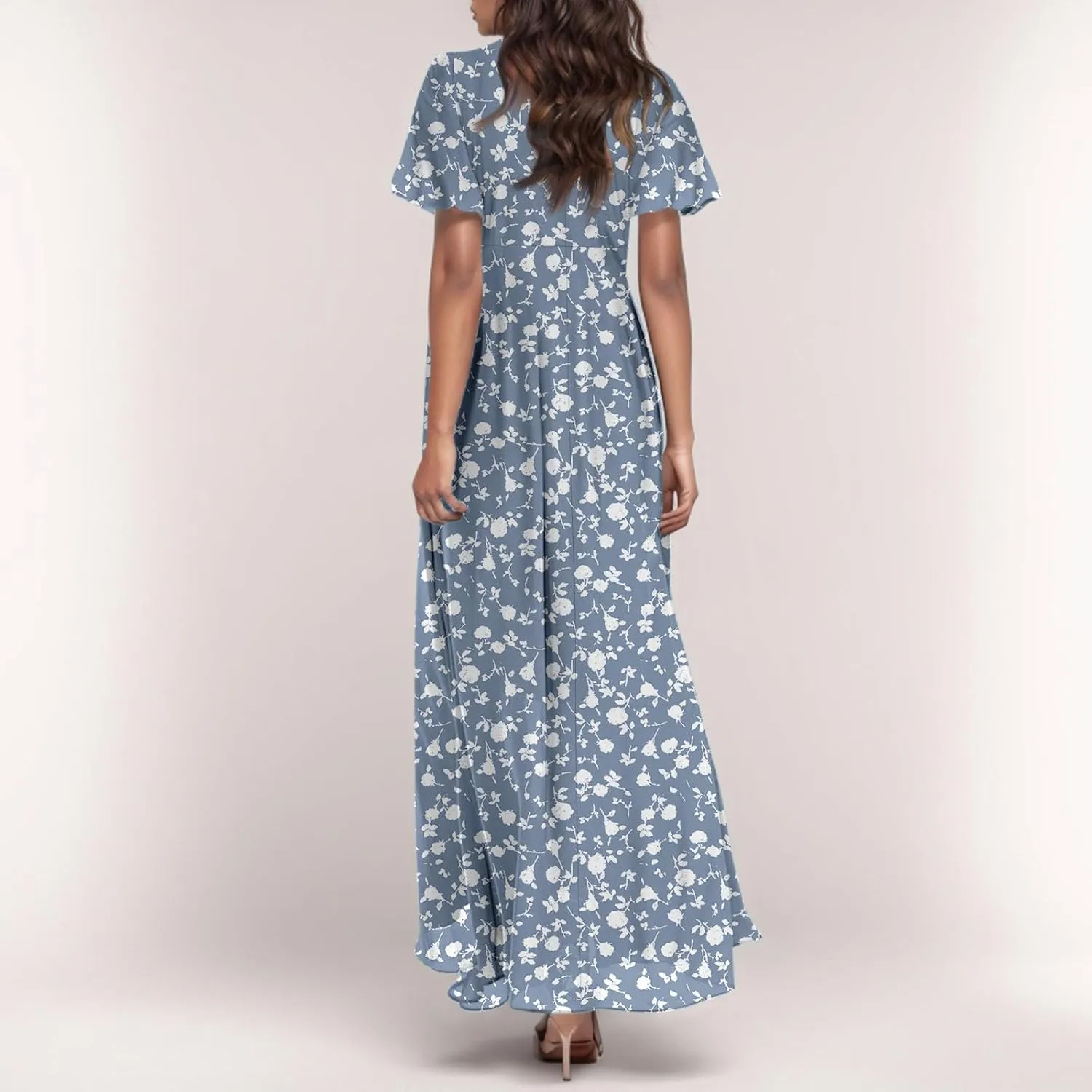 Dresses for Church Women 2025 Maxi Dress Summer Wrap Floral Ruffle Sleeve Chiffon Wedding Dress Boho
