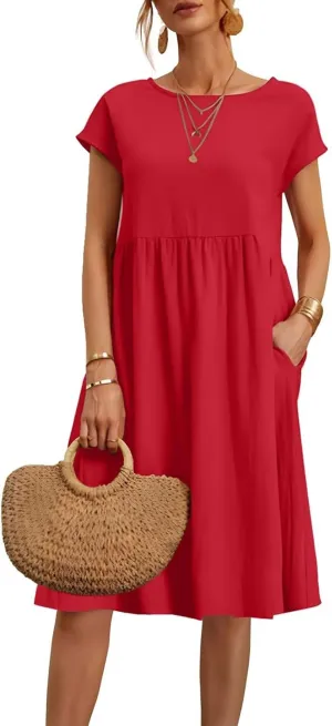 Dresses for Women 2024 Summer Plus Size Short Sleeves Cotton Linen Midi Dress Trendy Casual Loose Beach Sundress