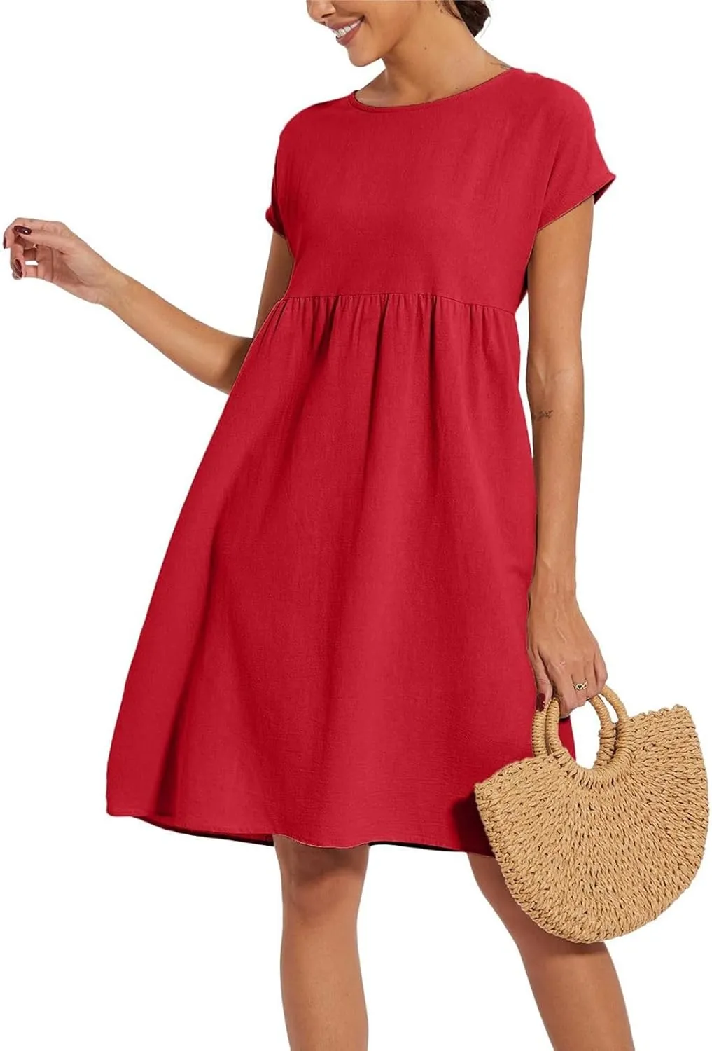 Dresses for Women 2024 Summer Plus Size Short Sleeves Cotton Linen Midi Dress Trendy Casual Loose Beach Sundress