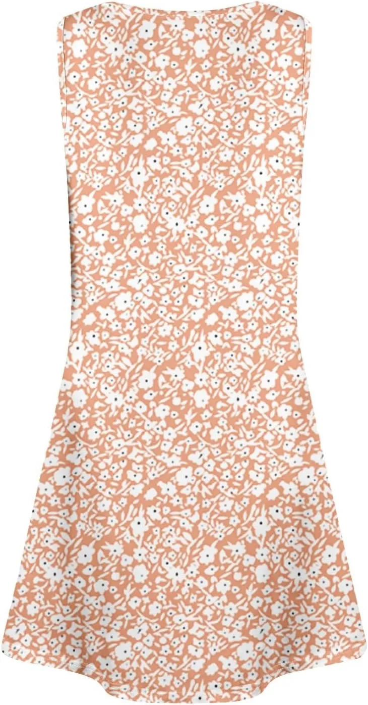 Dresses for Women Casual Summer Boho Beach Dress Loose V Neck Sleeveless Sundresses Swimsuit Coverup with Pockets