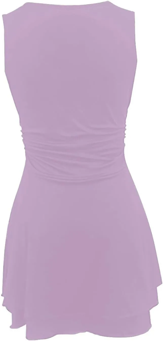 Dresses for Women Sexy Low Cut Square Neck Sleeveless Ruched Waist Ruffle Tiered Layered Flowy A Line Short Mini Dress