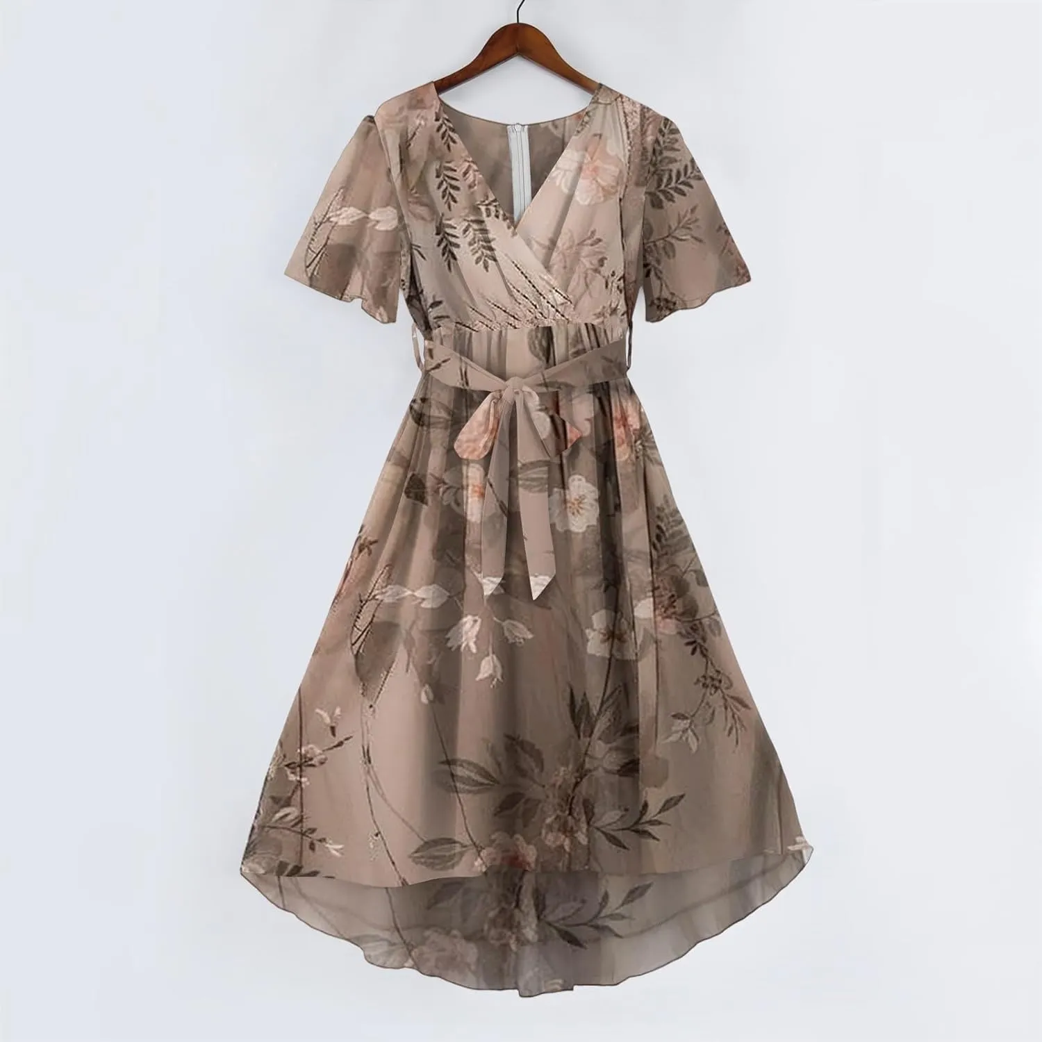 Dresses for Women,Chiffon Sexy Midi Dresses Short Sleeve Flowy Wrap Wedding Guest Womens Summer Dress Cocktail Prom