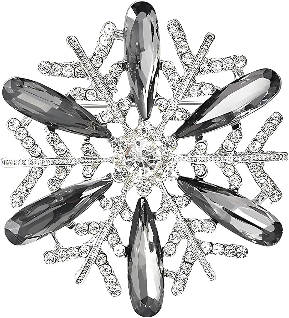 Dreuyet Christmas Snowflake Brooches Pins for Women Men Crystal Rhinestone Snowflake Brooch Pins Multi-Colored Christmas CZ Winter Flower Lapel Pin Dress Accessories Christmas Gift