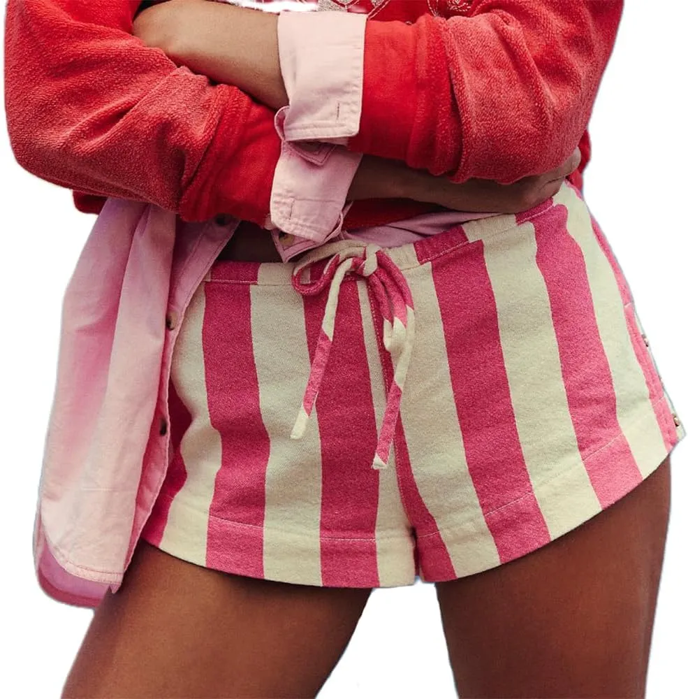 DSORVICD Women Striped Boxer Shorts Y2k Drawstring Low Elastic Lounge Shorts Baggy Pajamas Shorts Sleep Micro Shorts Bottom