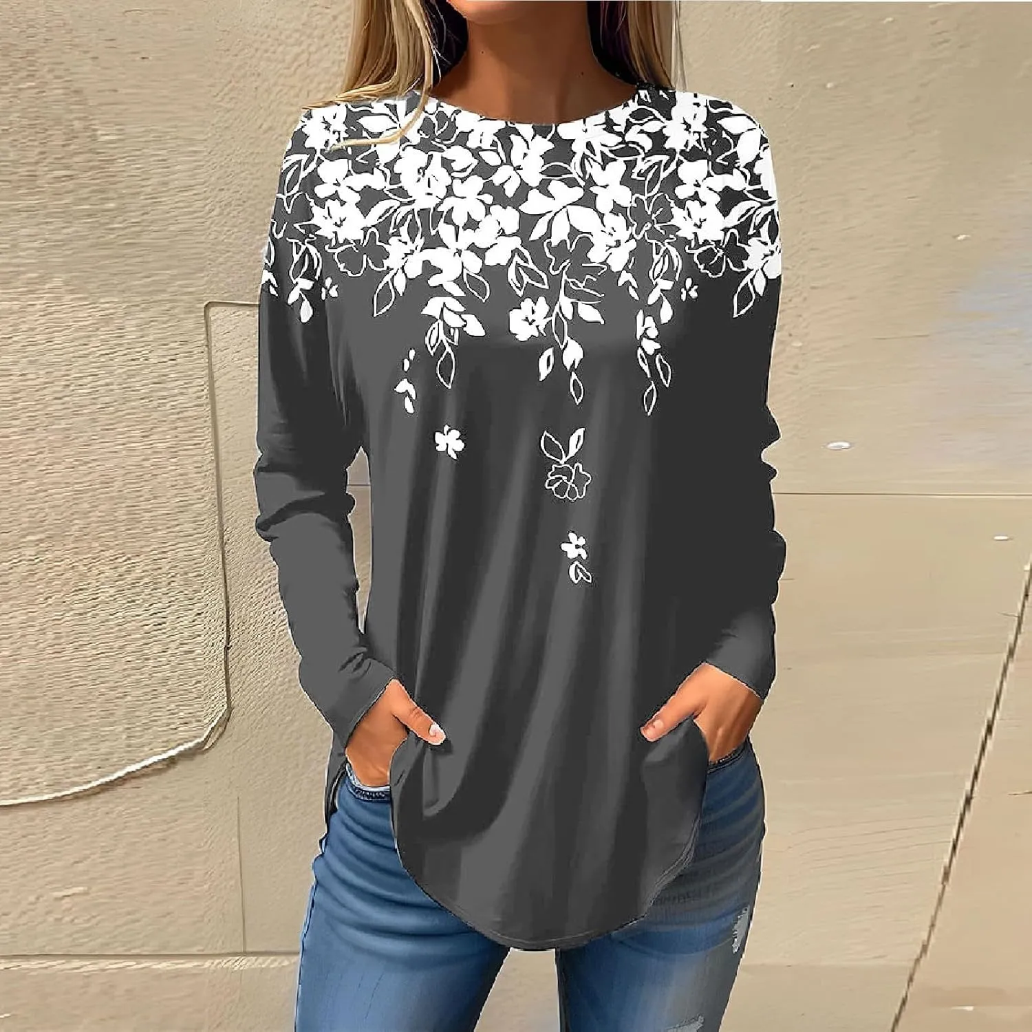 DuDubaby Blouses for Women Dressy Casual Long Sleeve Tops Sports Fan Striped Print Round Neck Shirts Soft Office Sweatshirt