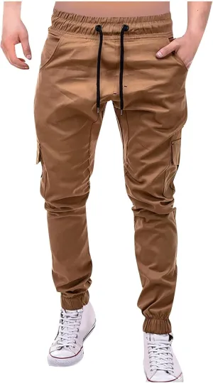 DuDubaby Mens Lounge Pants Mens Stretch Pants Overalls Drawstring Multi Pocket Casual Pants Hiking Pants Cotton Twill Pants