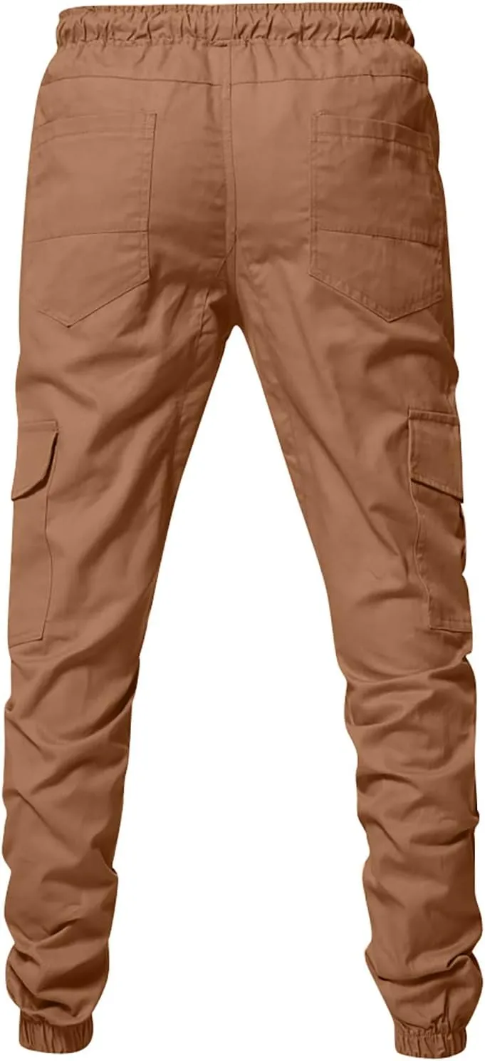 DuDubaby Mens Lounge Pants Mens Stretch Pants Overalls Drawstring Multi Pocket Casual Pants Hiking Pants Cotton Twill Pants