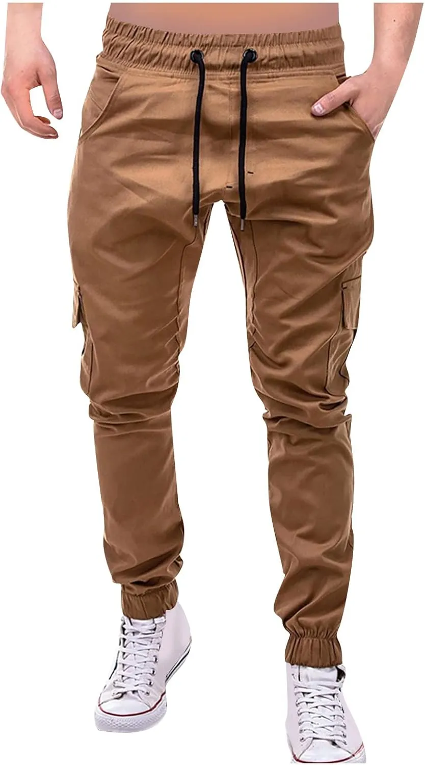 DuDubaby Mens Lounge Pants Mens Stretch Pants Overalls Drawstring Multi Pocket Casual Pants Hiking Pants Cotton Twill Pants
