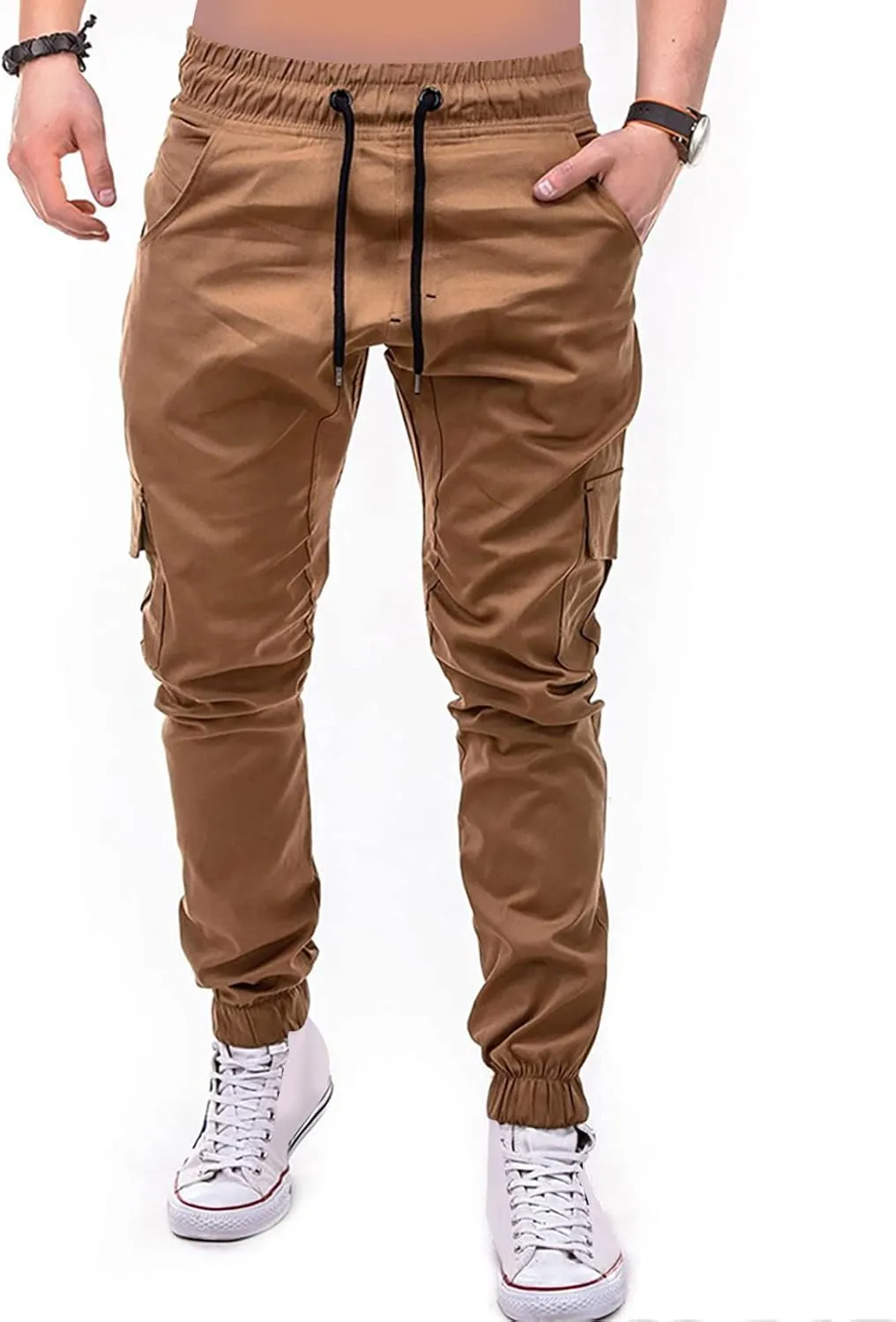 DuDubaby Mens Lounge Pants Mens Stretch Pants Overalls Drawstring Multi Pocket Casual Pants Hiking Pants Cotton Twill Pants