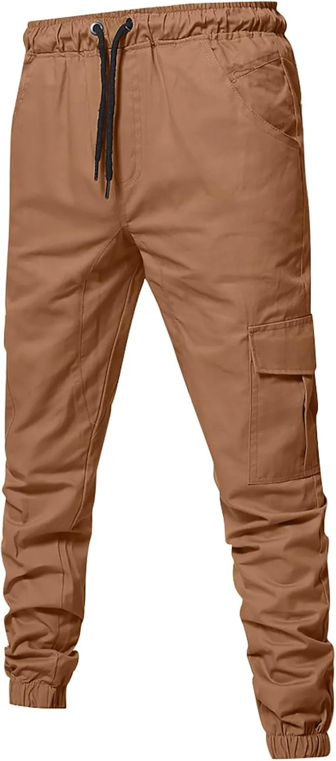 DuDubaby Mens Lounge Pants Mens Stretch Pants Overalls Drawstring Multi Pocket Casual Pants Hiking Pants Cotton Twill Pants