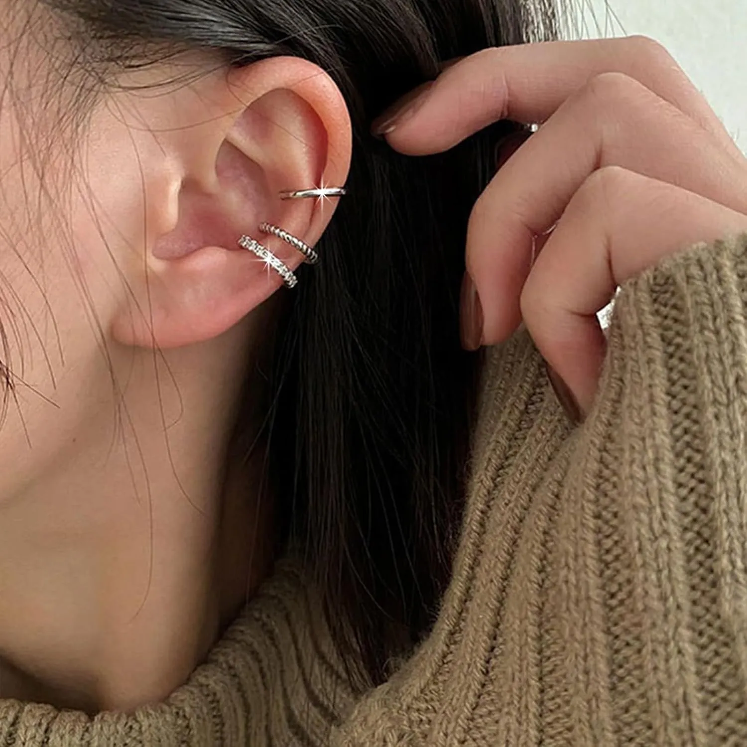 Ear Cuffs for Women Adjustable CZ Clip On Ear Cuffs Non Piercing Earrings Faux Piercing Hoop Cartilage Earrings