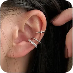Ear Cuffs for Women Adjustable CZ Clip On Ear Cuffs Non Piercing Earrings Faux Piercing Hoop Cartilage Earrings
