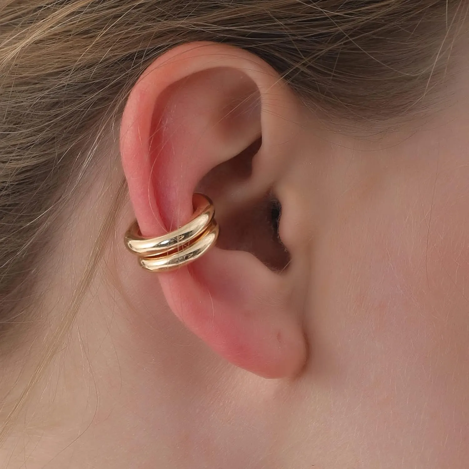 Ear Cuffs for Women,Ear Cuff, Chunky Huggie Hoop Earrings,Cartilage Upper Non Piercing,14k Gold and Silver Set 2pcs