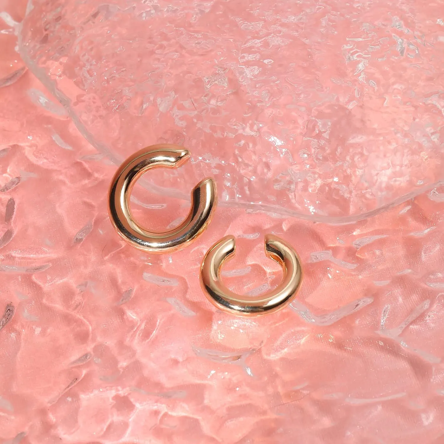 Ear Cuffs for Women,Ear Cuff, Chunky Huggie Hoop Earrings,Cartilage Upper Non Piercing,14k Gold and Silver Set 2pcs