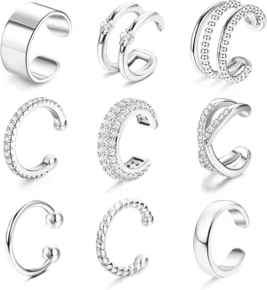 Ear Cuffs Non Piercing Earrings for Women Trendy Lightweight Gold Silver Clip On Fake Earrings Non Pierced Cartilage Ear Cuff Jewelry Set