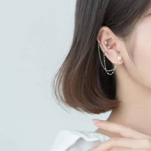 Earrings for women trendythreader dangle stud earringsS925 Silver Dainty Pearl Ear Cuff Wrap Stud Earrings Tassel Threader Long Chain Ear Jackets Cartilage Clip On Cuffs Ear Ring Jewelry