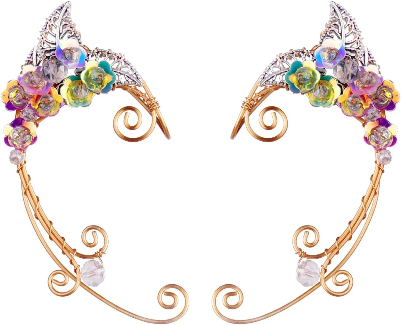 Elf Ear Cuffs, OwMell Handcraft Silver Pointed Fairy Elven Cosplay Fantasy Costume Bridal Wedding Earrings for Non Pierced Ears
