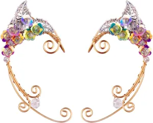 Elf Ear Cuffs, OwMell Handcraft Silver Pointed Fairy Elven Cosplay Fantasy Costume Bridal Wedding Earrings for Non Pierced Ears