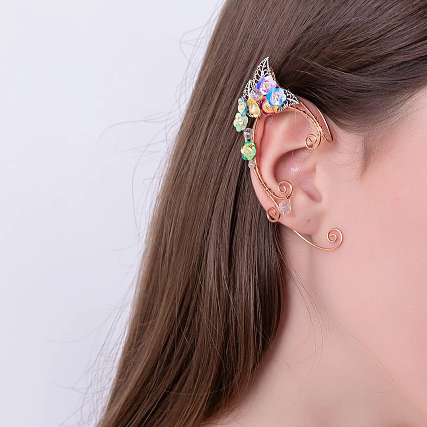 Elf Ear Cuffs, OwMell Handcraft Silver Pointed Fairy Elven Cosplay Fantasy Costume Bridal Wedding Earrings for Non Pierced Ears