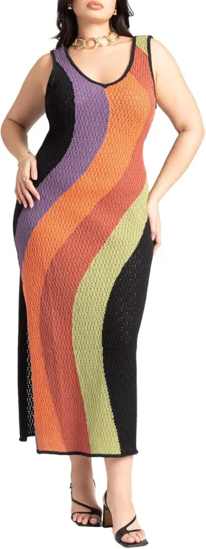 ELOQUII Women's Plus Size Crochet Knit Sleeveless Cover Up Midi Dress