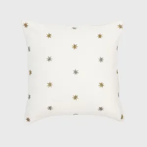 Embroidered Star Pillow, Cream Cotton Velvet