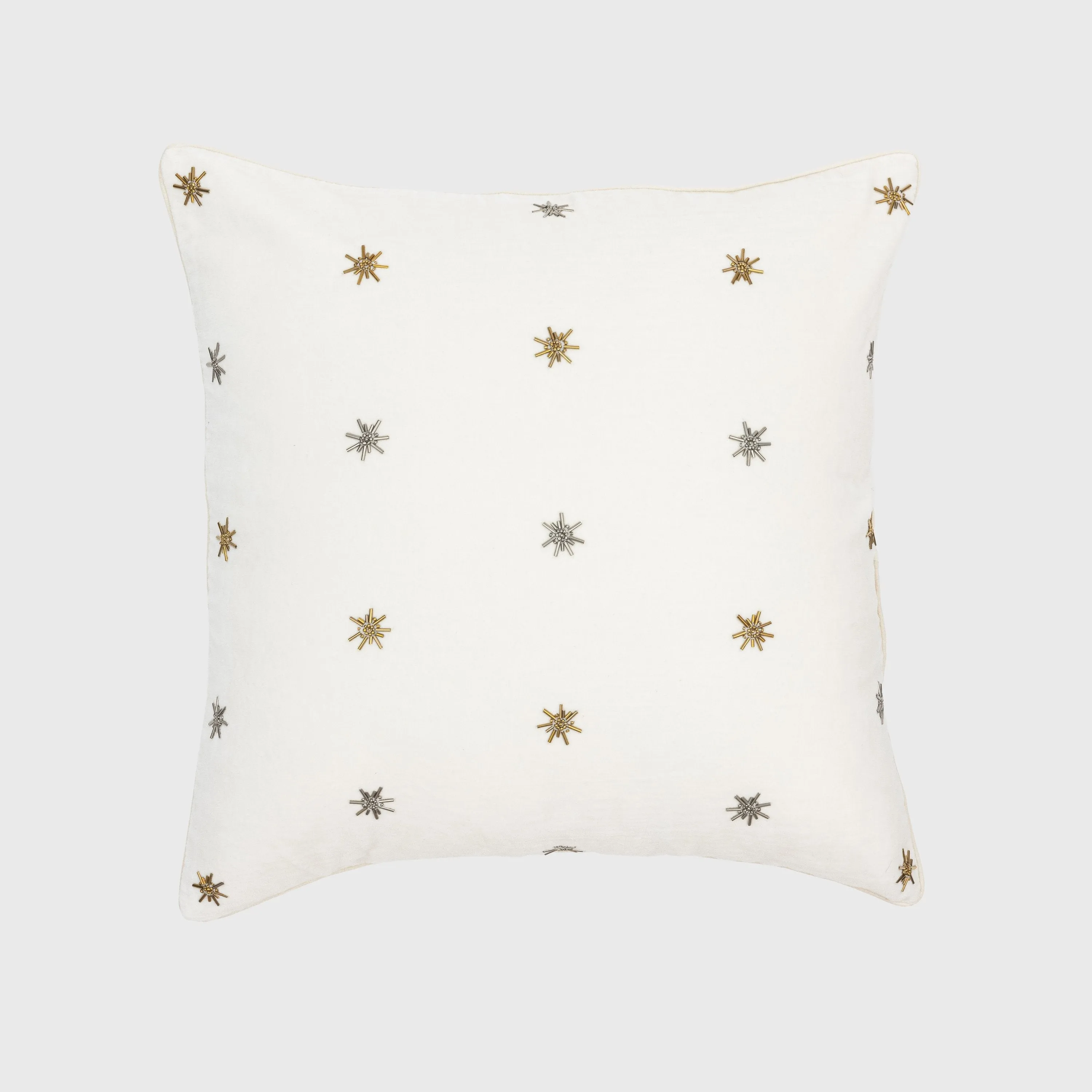 Embroidered Star Pillow, Cream Cotton Velvet