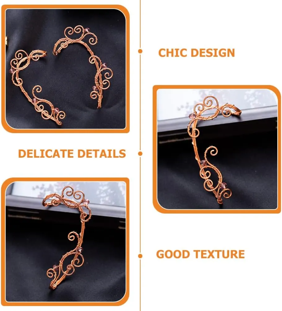 ERINGOGO Elf Ear Cuffs for Women, Handmade Elven Cuffs Non Piercing, Fairy Earrings Cuff Beads Wing for Cosplay Costume Wedding Halloween