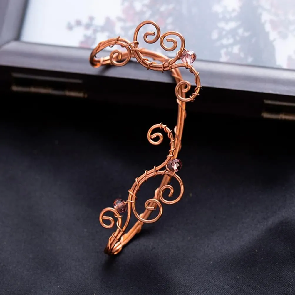 ERINGOGO Elf Ear Cuffs for Women, Handmade Elven Cuffs Non Piercing, Fairy Earrings Cuff Beads Wing for Cosplay Costume Wedding Halloween