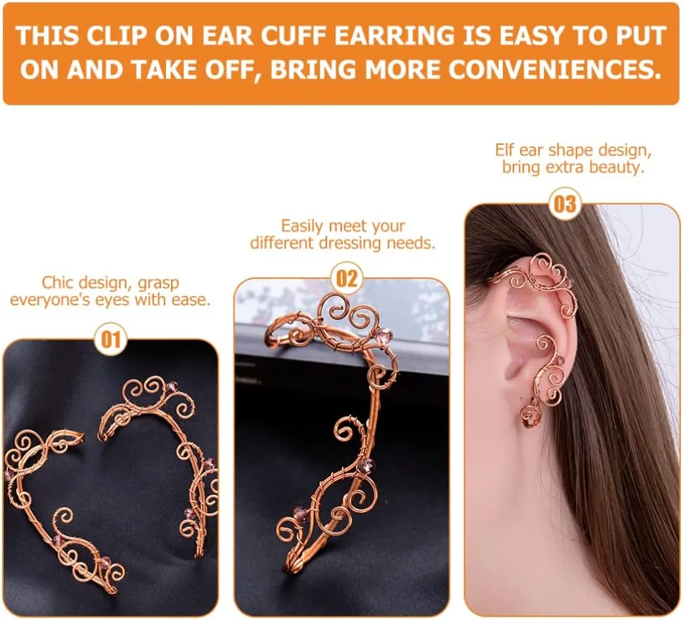 ERINGOGO Elf Ear Cuffs for Women, Handmade Elven Cuffs Non Piercing, Fairy Earrings Cuff Beads Wing for Cosplay Costume Wedding Halloween