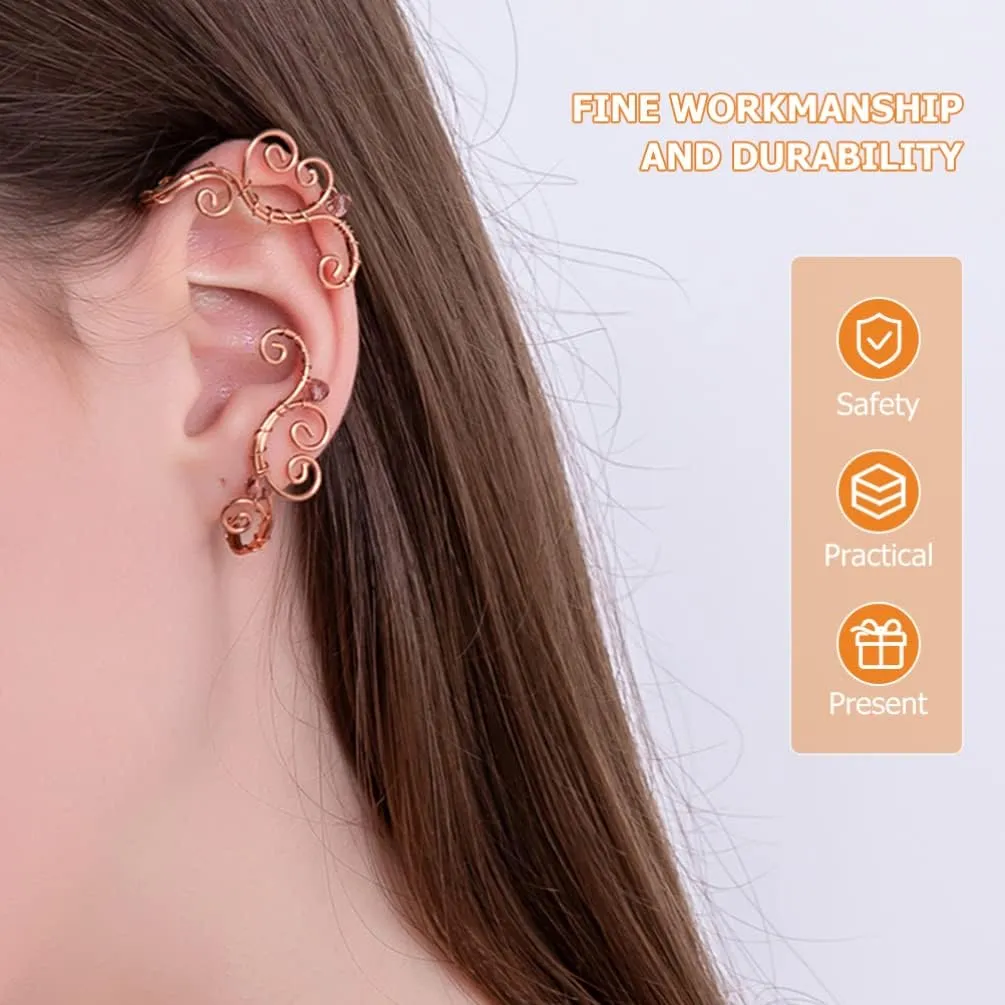 ERINGOGO Elf Ear Cuffs for Women, Handmade Elven Cuffs Non Piercing, Fairy Earrings Cuff Beads Wing for Cosplay Costume Wedding Halloween