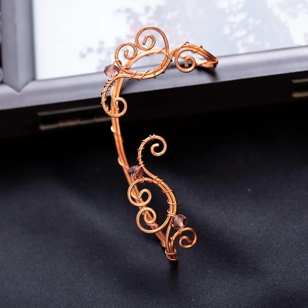ERINGOGO Elf Ear Cuffs for Women, Handmade Elven Cuffs Non Piercing, Fairy Earrings Cuff Beads Wing for Cosplay Costume Wedding Halloween