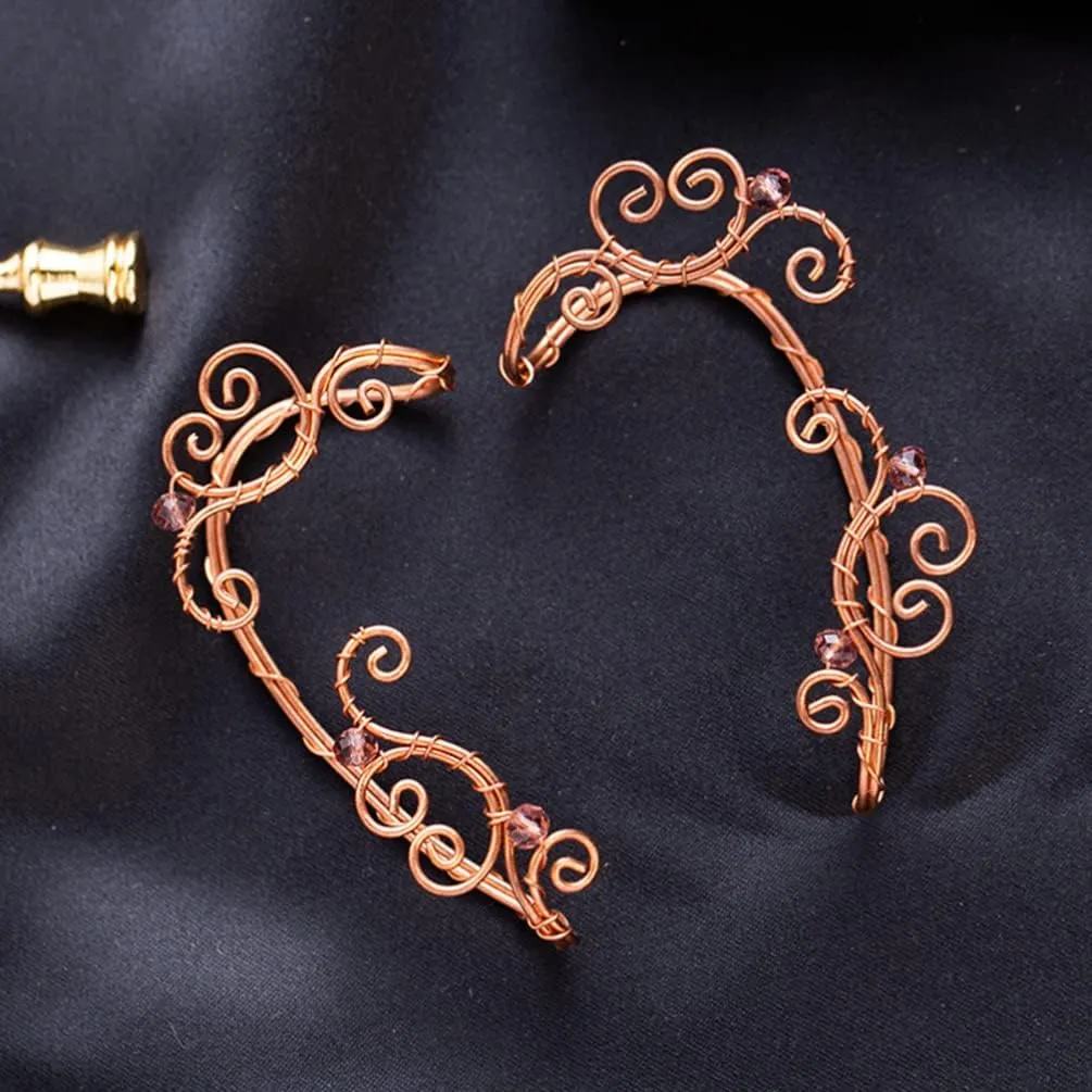 ERINGOGO Elf Ear Cuffs for Women, Handmade Elven Cuffs Non Piercing, Fairy Earrings Cuff Beads Wing for Cosplay Costume Wedding Halloween