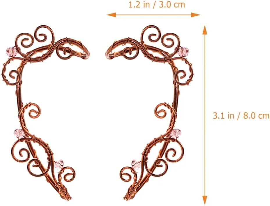 ERINGOGO Elf Ear Cuffs for Women, Handmade Elven Cuffs Non Piercing, Fairy Earrings Cuff Beads Wing for Cosplay Costume Wedding Halloween