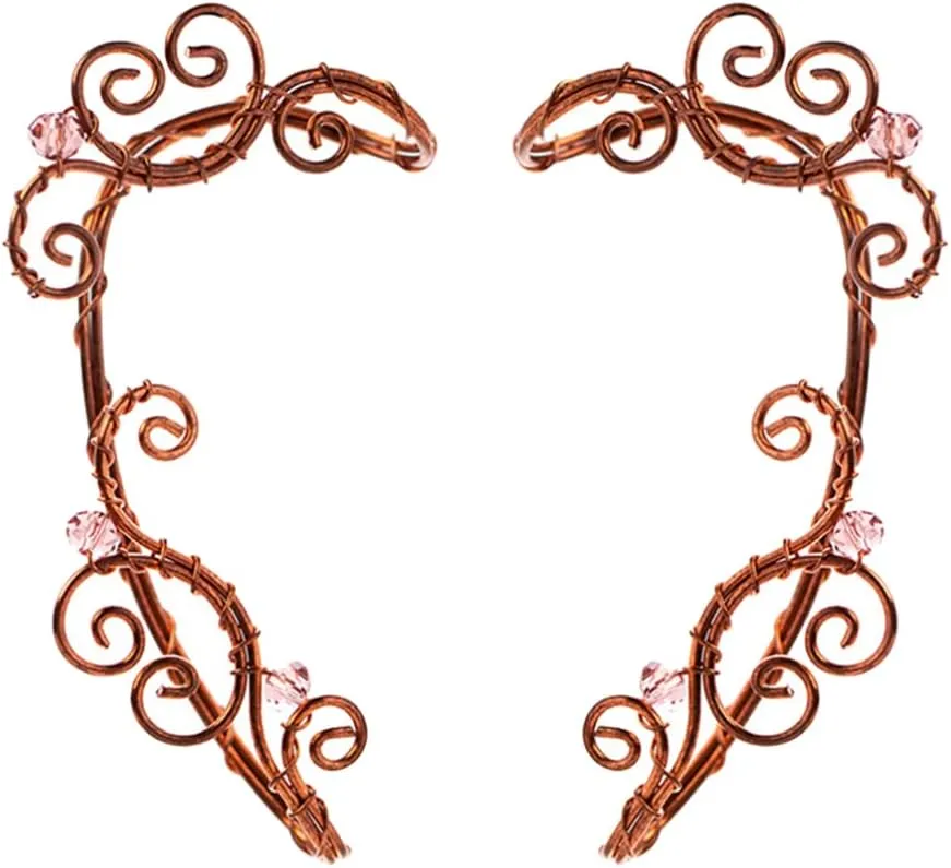 ERINGOGO Elf Ear Cuffs for Women, Handmade Elven Cuffs Non Piercing, Fairy Earrings Cuff Beads Wing for Cosplay Costume Wedding Halloween