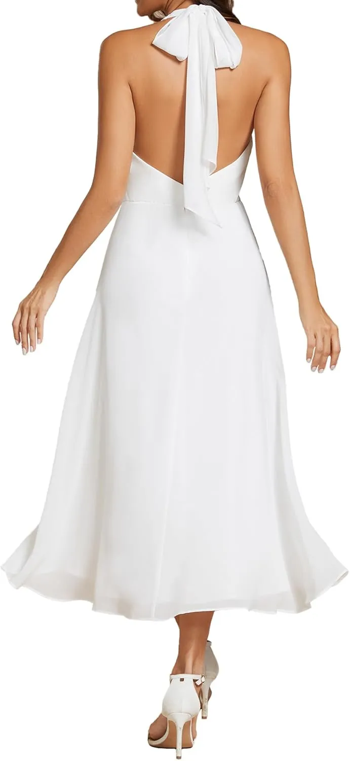 Ever-Pretty Women's Sexy Halter Hi-Lo Homecoming Dresses Chiffon A Line Wedding Guest Dress