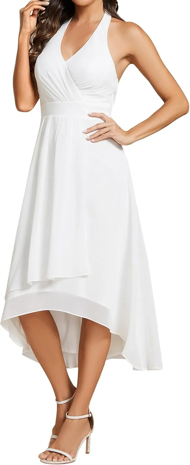 Ever-Pretty Women's Sexy Halter Hi-Lo Homecoming Dresses Chiffon A Line Wedding Guest Dress