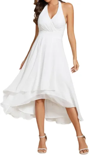 Ever-Pretty Women's Sexy Halter Hi-Lo Homecoming Dresses Chiffon A Line Wedding Guest Dress
