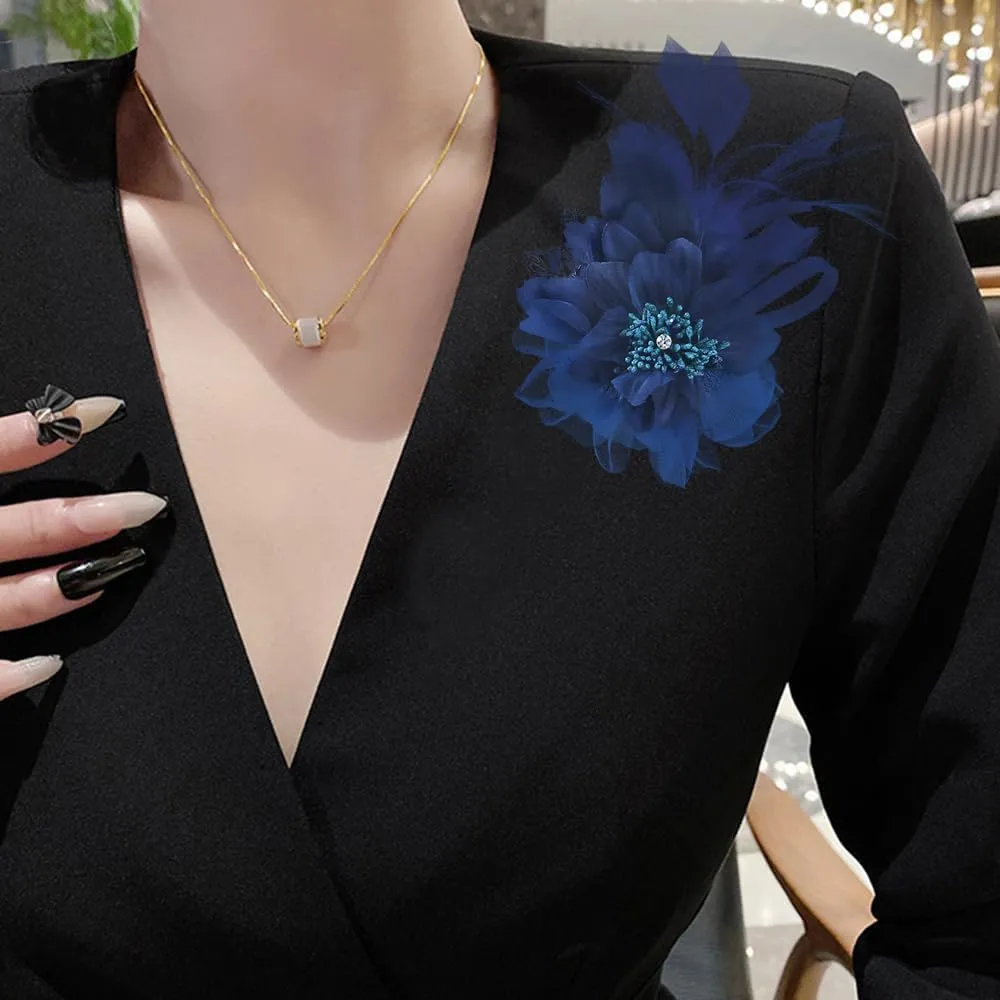 Extra Large Flower Brooches Lapel Pins Dainty Crystal Fabric Brooches Big Camellia Flower Brooch Pin for Women Wedding Party Dance Banquet Clothes Accessories Jewelry Ceremony Decoration