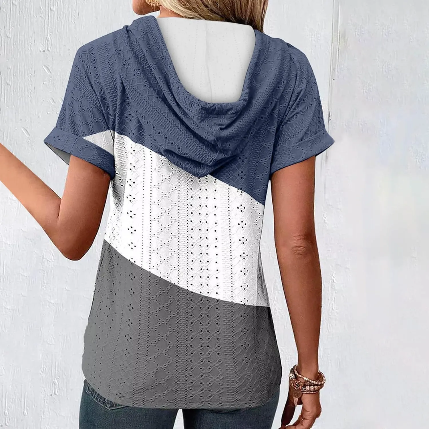 Eyelet Tops for Women 2025 Trendy Summer Hoodies Short Sleeve Button Up Casual Loose Fit Embroidery Shirts Blouses