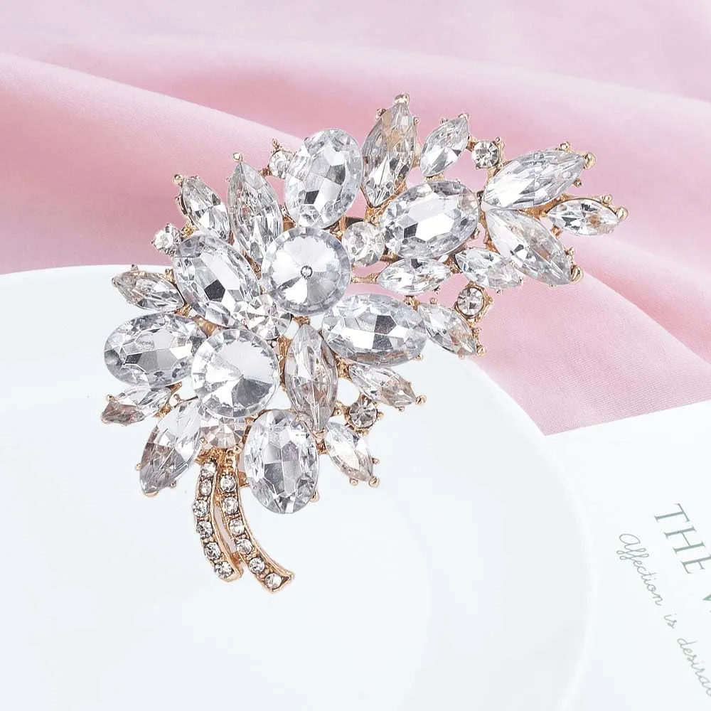 Ezing 4 Pcs Silver Gold Plated Crystal Rhinestones Brooch for Women Wedding Bouquet Decorations